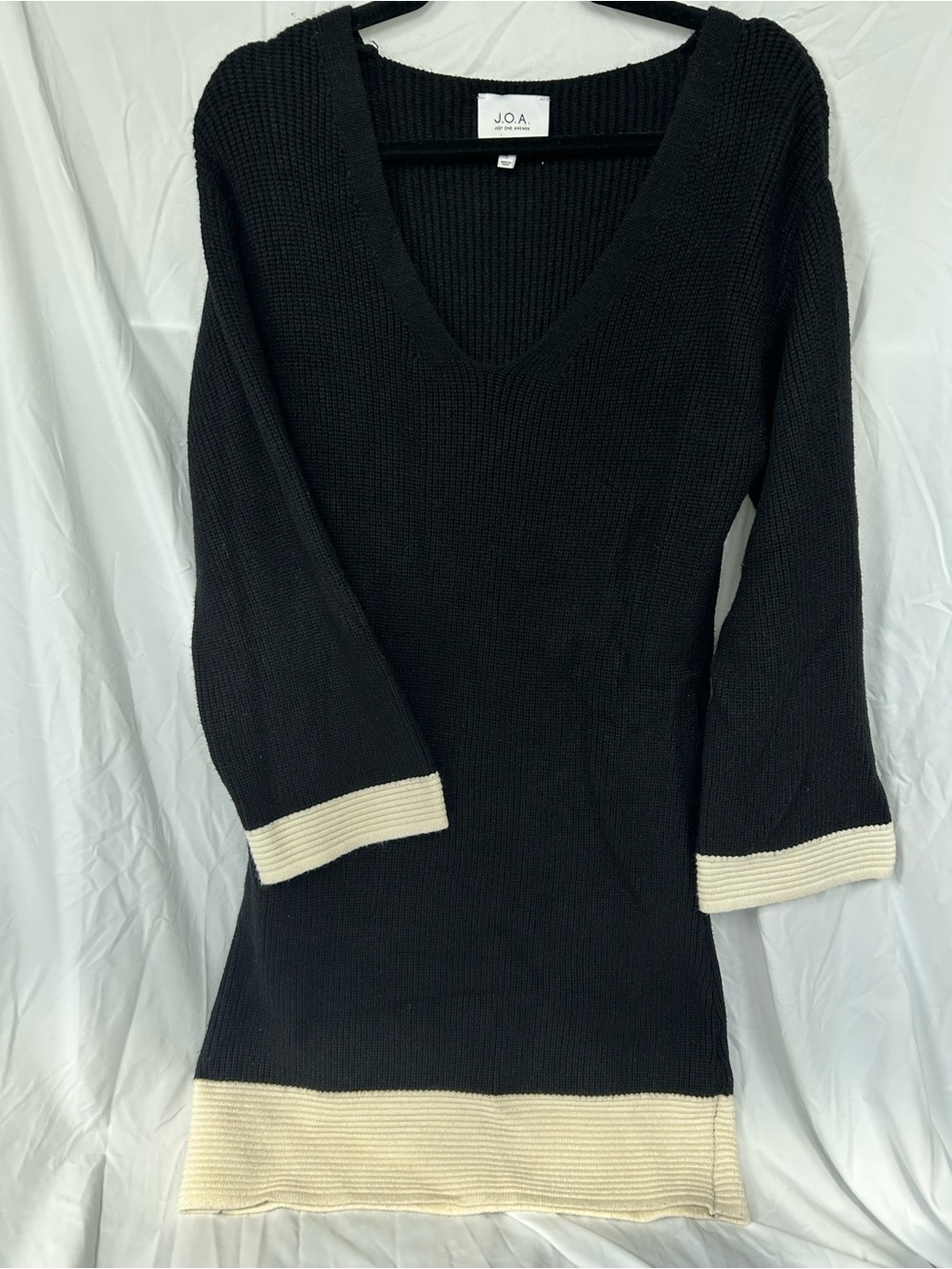 J.O.A. Black V-Neck Sweater Dress with Cream Trim